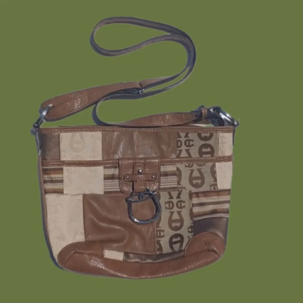 ETIENNE AIGNER Purse Beige Brown Patchwork Shoulderbag Leather & Fabric